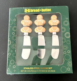 Bread & Butter B&B 3 Piece Stainless Steel Cheese Set Gingerbread Man Men NEW